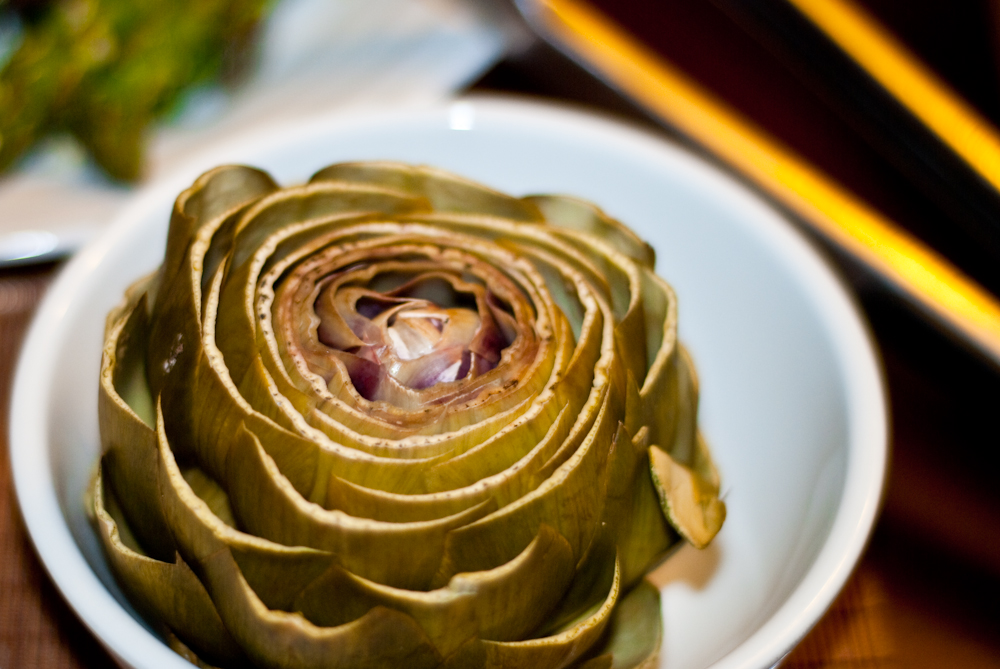 Close up of cooked artichoke.